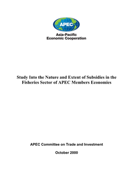 Study Into the Nature and Extent of Subsidies in the Fisheries Sector of APEC Members Economies