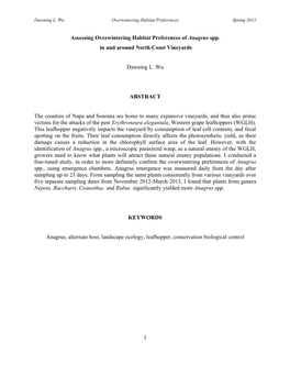 1 Assessing Overwintering Habitat Preferences of Anagrus Spp. in And