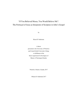 The Portrayal of Jesus As Interpreter of Scripture in John's Gospel