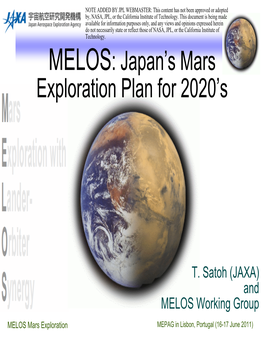 MELOS: Japan's Mars Exploration Plan for 2020'S