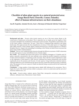 Checklist of Alien Plant Species in a Natural Protected Area: Anaga Rural Park (Tenerife, Canary Islands); Effect of Human Infrastructures on Their Abundance