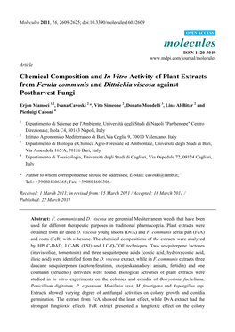 Chemical Composition and in Vitro Activity of Plant Extracts from Ferula Communis and Dittrichia Viscosa Against Postharvest Fungi