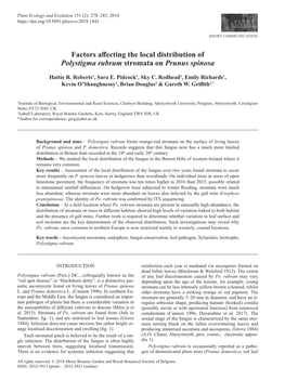 Factors Affecting the Local Distribution of Polystigma Rubrum Stromata on Prunus Spinosa