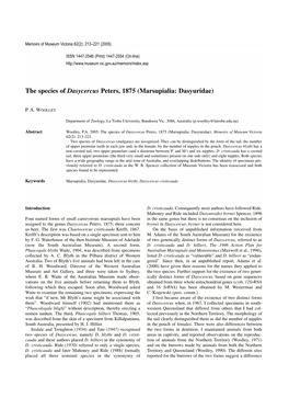 The Species of Dasycercus Peters, 1875 (Marsupialia: Dasyuridae)