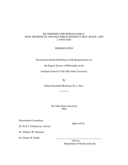 Re-Thinking the Roman Domus: How Architects and Orators Construct Self, Space, and Language