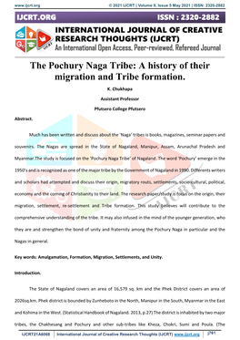 The Pochury Naga Tribe: a History of Their Migration and Tribe Formation