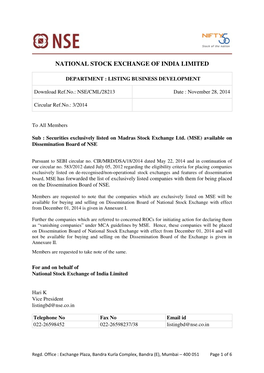 National Stock Exchange of India Limited