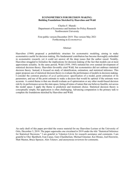 ECONOMETRICS for DECISION MAKING: Building Foundations Sketched by Haavelmo and Wald