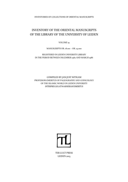 Inventory of the Oriental Manuscripts of the Library of the University of Leiden