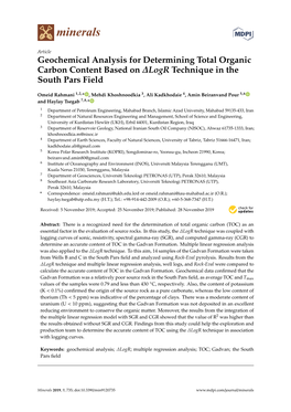 Geochemical Analysis for Determining Total Organic Carbon Content Based on ∆Logr Technique in the South Pars Field