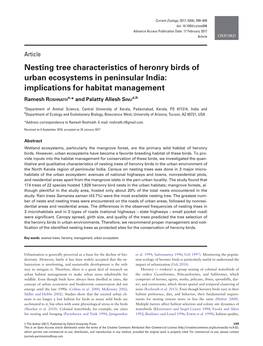 Nesting Tree Characteristics of Heronry Birds of Urban Ecosystems in Peninsular India: Implications for Habitat Management