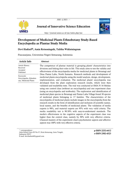 Journal of Innovative Science Education Development of Medicinal