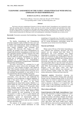 Taxonomic Assessment of the Family Amaranthaceae with Special Emphasis on Seed Morphology