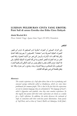 LUKISAN PELEBURAN CINTA YANG EROTIK: Puisi Sufi Di Antara Estetika Dan Etika Cinta Ilahiyah