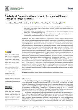 Analysis of Pneumonia Occurrence in Relation to Climate Change in Tanga, Tanzania