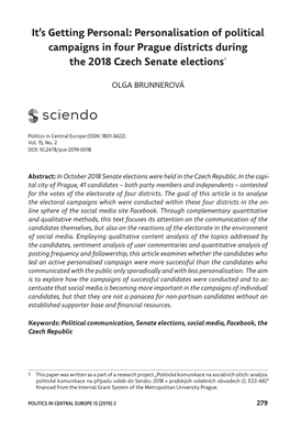 Personalisation of Political Campaigns in Four Prague Districts During the 2018 Czech Senate Elections 1