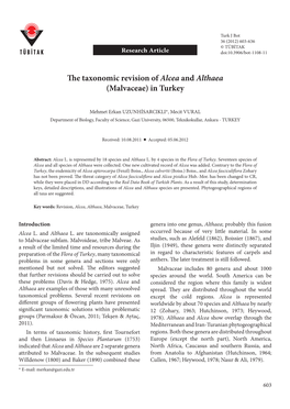 The Taxonomic Revision of Alcea and Althaea (Malvaceae) in Turkey