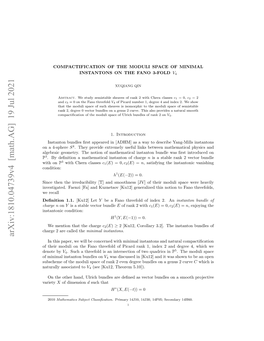 Arxiv:1810.04739V4 [Math.AG] 19 Jul 2021 Leri Emty H Oino Ahmtclisatnbnl W Bundle Instanton Mathematical of Notion P the Geometry