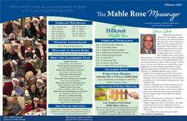 The Mable Rose Messenger February Birthdays a Monthly Newsletter for Hillcrest Mable Rose’S Residents and Club Members Feb