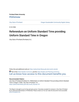 Referendum on Uniform Standard Time Providing Uniform Standard Time in Oregon