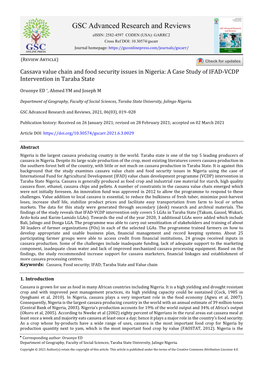 Cassava Value Chain and Food Security Issues in Nigeria: a Case Study of IFAD-VCDP Intervention in Taraba State