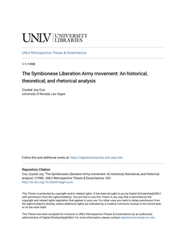The Symbionese Liberation Army Movement: an Historical, Theoretical, and Rhetorical Analysis