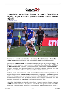 (Arsenal), Carel Eiting (Ajax), Majid Hosseini (Trabzonspor), Salva Ferrer (Spezia) Di Claudio Nucci 01 Settembre 2020 – 7:18