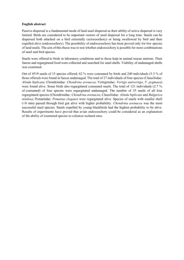 English Abstract Passive Dispersal Is a Fundamental Mode of Land Snail Dispersal As Their Ability of Active Dispersal Is Very Limited