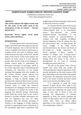 OGHUZ PLANT NAMES USED in "DEVONU LUGOTIT TURK" Abdukhalilova Gulshanoy Yashar Qizi- Navoi State Pedagogical Institute