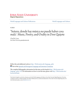 Music, Poetry, and Orality in Don Quijote Chad M