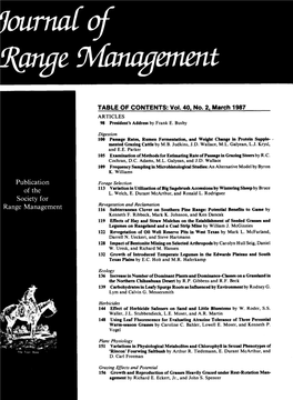 TABLE of CONTENTS: Vol. 40, No. 2, March 1987 ARTICLES 98 Hesident’S Address by Frank E