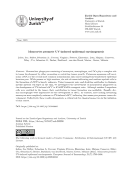 Monocytes Promote UV‐Induced Epidermal Carcinogenesis