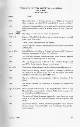 October 1990 57 1910 (Approx .) Migration of Government Workers from Washington to the Arlington Area Began