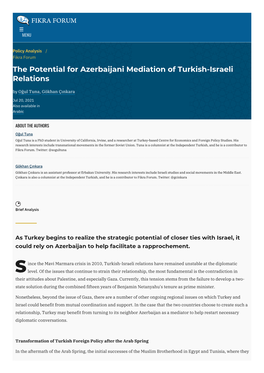 The Potential for Azerbaijani Mediation of Turkish-Israeli Relations by Oğul Tuna, Gökhan Çınkara