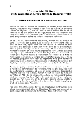 20 Mars-Saint Wulfran Et 23 Mars-Bienheureux Méthode Dominik Trcka
