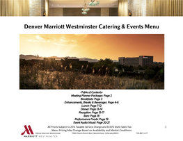 Denver Marriott Westminster Catering & Events Menu