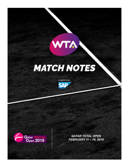 Qatar Total Open February 11 – 16, 2019 Women’S Tennis Association Match Notes