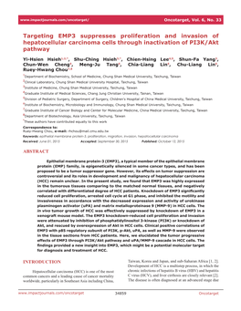 Targeting EMP3 Suppresses Proliferation and Invasion of Hepatocellular Carcinoma Cells Through Inactivation of PI3K/Akt Pathway