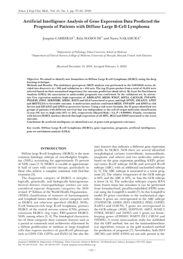 Artificial Intelligence Analysis of Gene Expression Data Predicted the Prognosis of Patients with Diffuse Large B-Cell Lymphoma