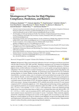 Meningococcal Vaccine for Hajj Pilgrims: Compliance, Predictors, and Barriers