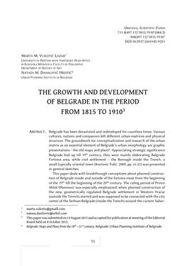 The Growth and Development of Belgrade in the Period from 1815 to 1910 3