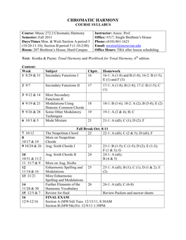 Chromatic Harmony Course Syllabus