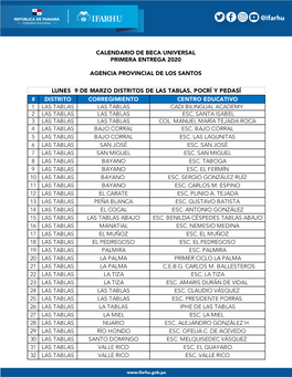 Lunes 9 De Marzo Distritos De Las Tablas, Pocrí Y Pedasí