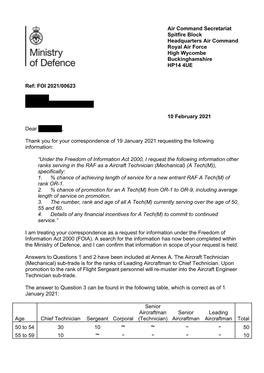 Information Regarding Ranks Serving in the RAF As a Aircraft Technician