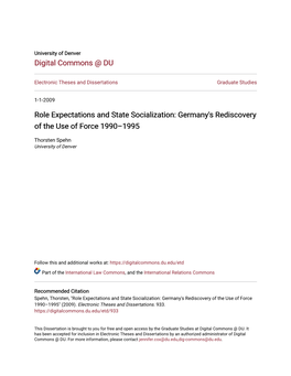 Germany's Rediscovery of the Use of Force 1990–1995