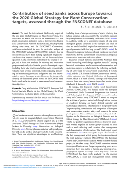 Contribution of Seed Banks Across Europe Towards the 2020 Global Strategy for Plant Conservation Targets, Assessed Through the ENSCONET Database