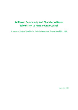 Milltown Community and Chamber Alliance Submission to Kerry County Council in Respect of the Local Area Plan for the an Daingean Local Electoral Area 2020 – 2026