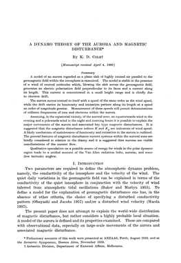 A Dynamo Theory of the Aurora and Magnetic Disturbance*