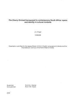 The Cherry Orchard Transposed to Contemporary South Africa: Space and Identity in Cultural Contexts