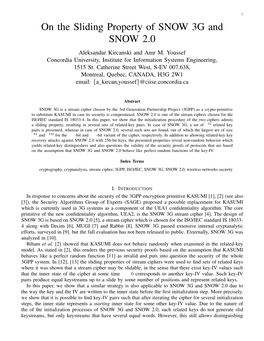 On the Sliding Property of SNOW 3G and SNOW 2.0 Aleksandar Kircanski and Amr M